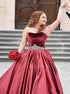 Burgundy Sweetheart Beadings Satin Prom Dresses LBQ1228